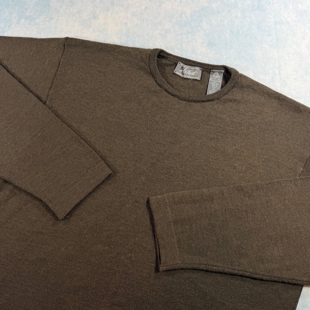 Lord & Taylor Sweater Mens XL Brown Excellent Merino Wool Made in Italy Crewneck